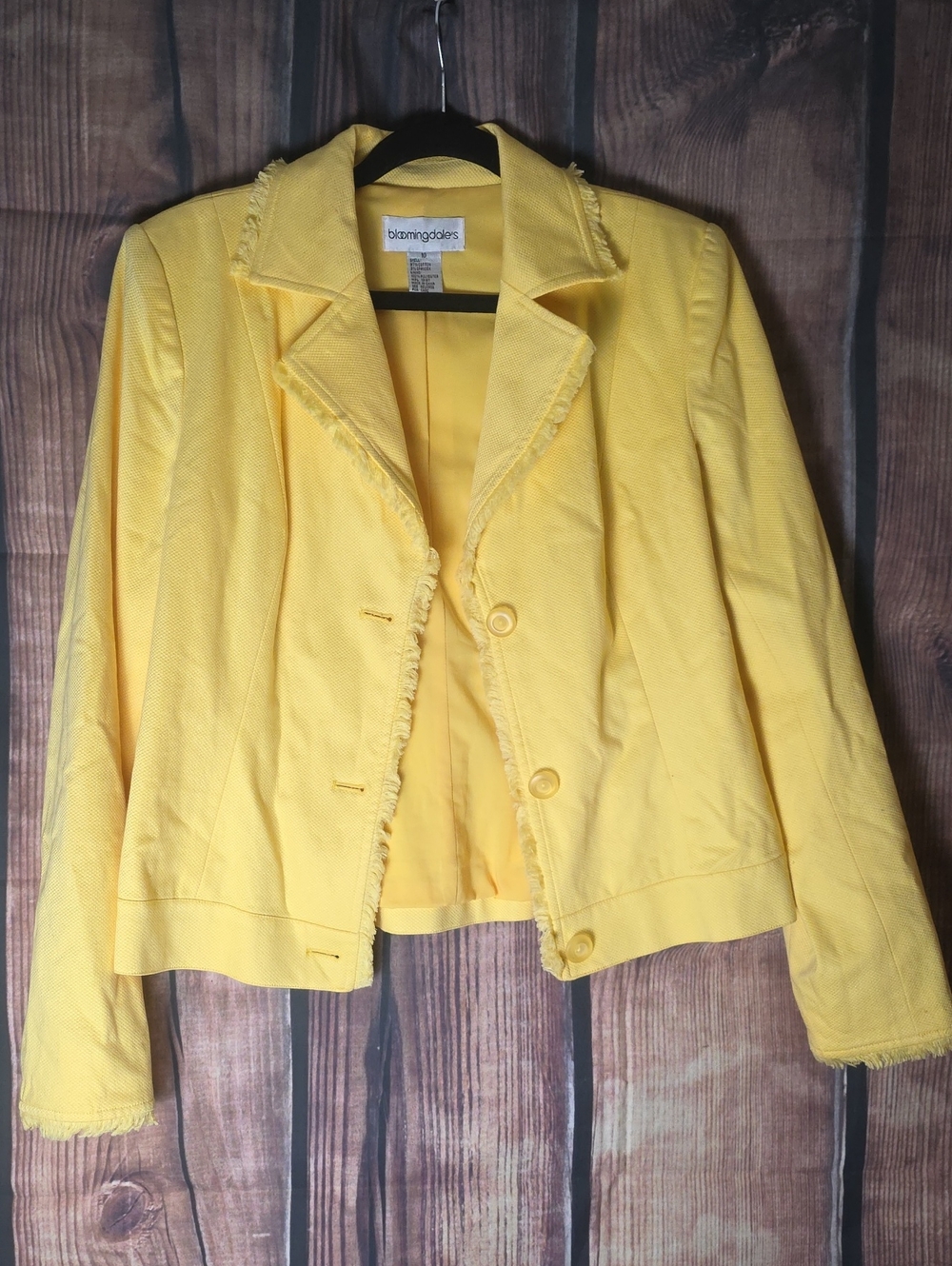 Bloomingdale's Bright Yellow Frayed-Trim Women's Blazer Jacket